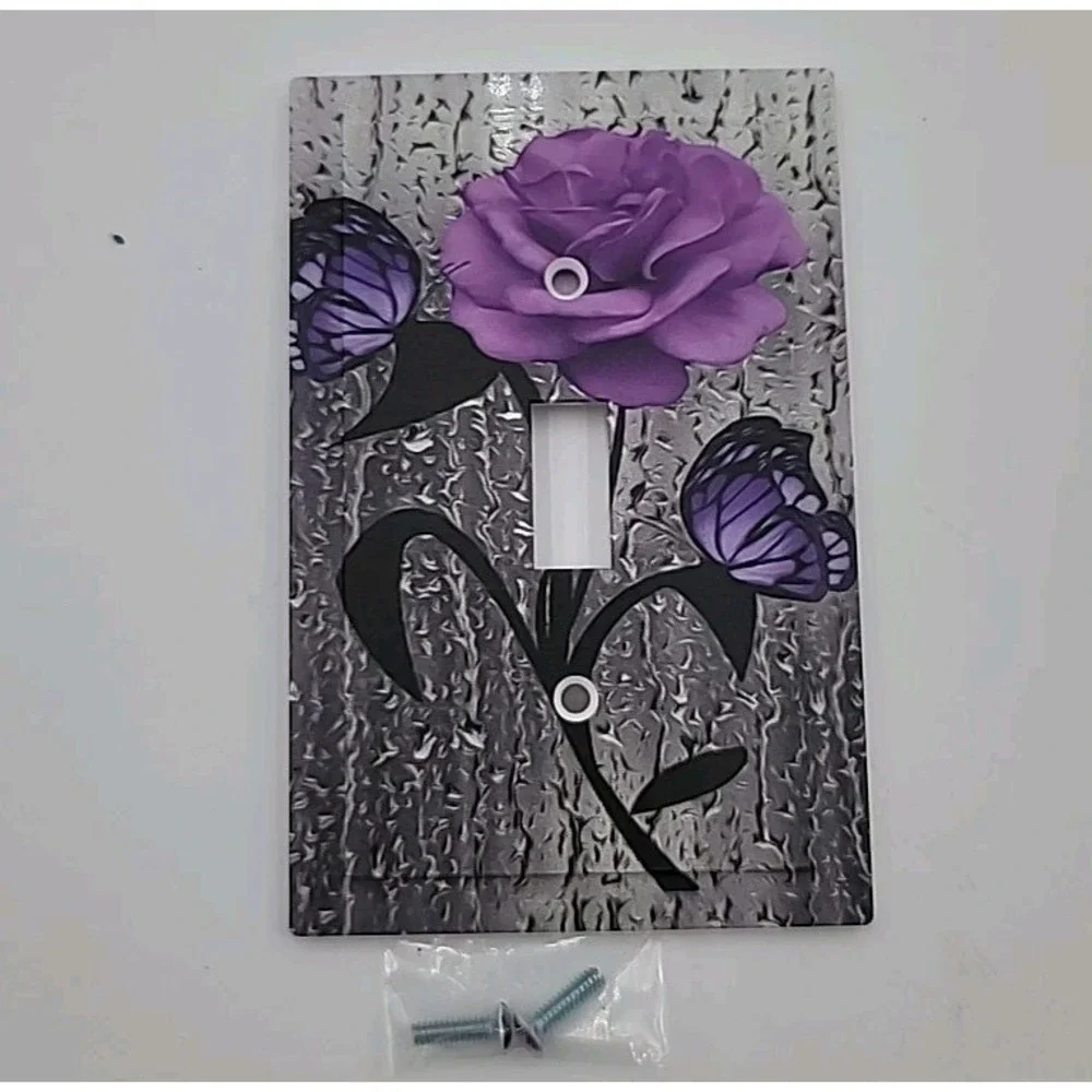 1-Gang Single Toggle Light Switch Wall Plate Decor Cover Purple Rose Butterfly
